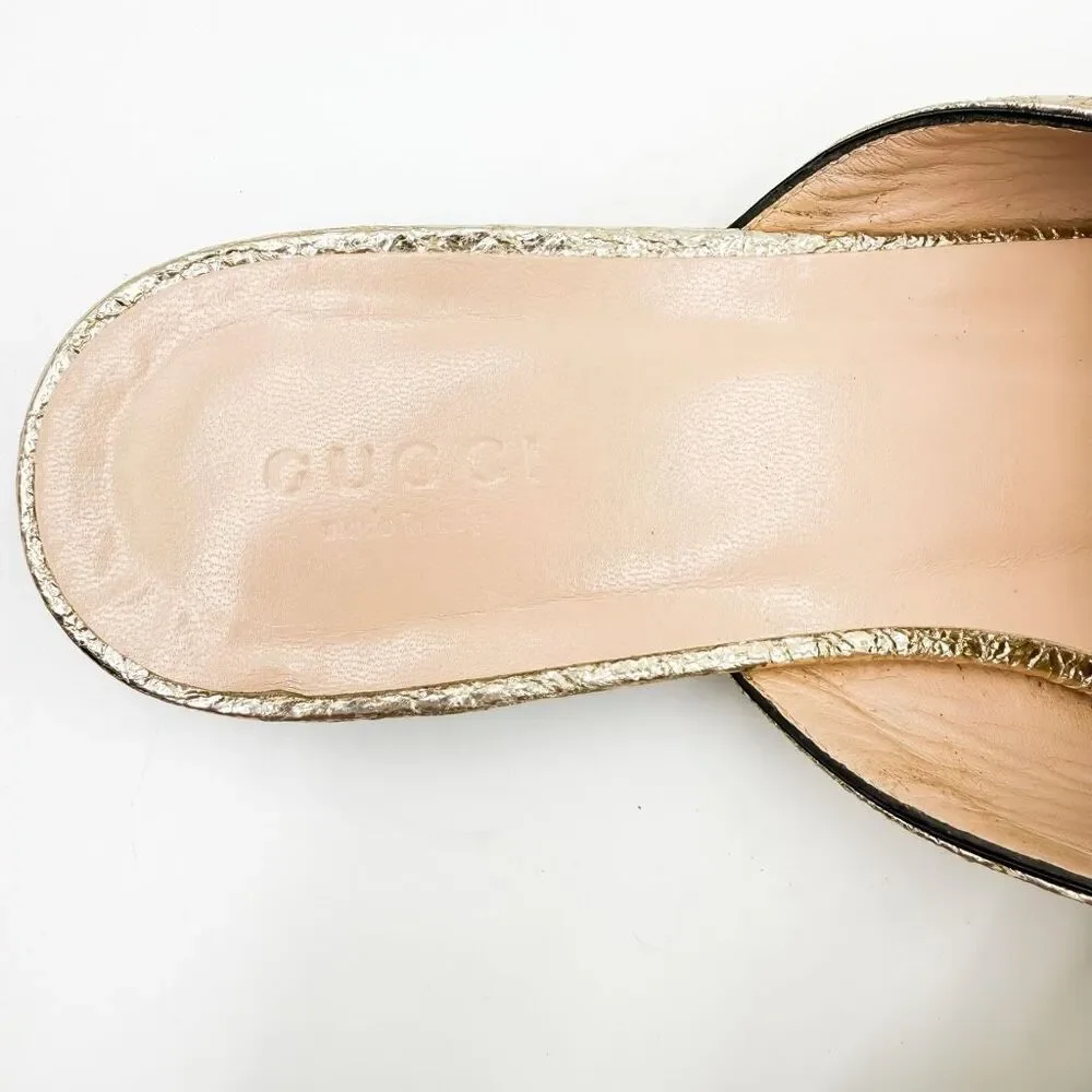Gucci GG Marmont Kiltie fringe Metallic Gold Leather Mules EU 38 US 8